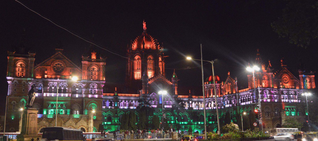 Mumbai's Chhatrapati Shivaji Maharaj Terminus lit up for Independence Day. Photo courtesy: Twitter/@PiyushGoyal