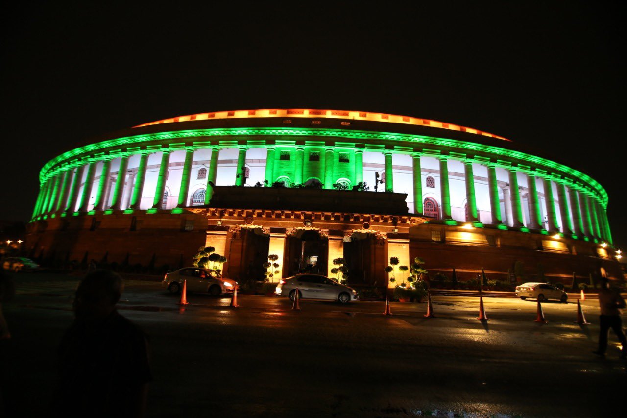 The Indian Parliament building lit up for Independence Day. Photo courtesy: Twitter