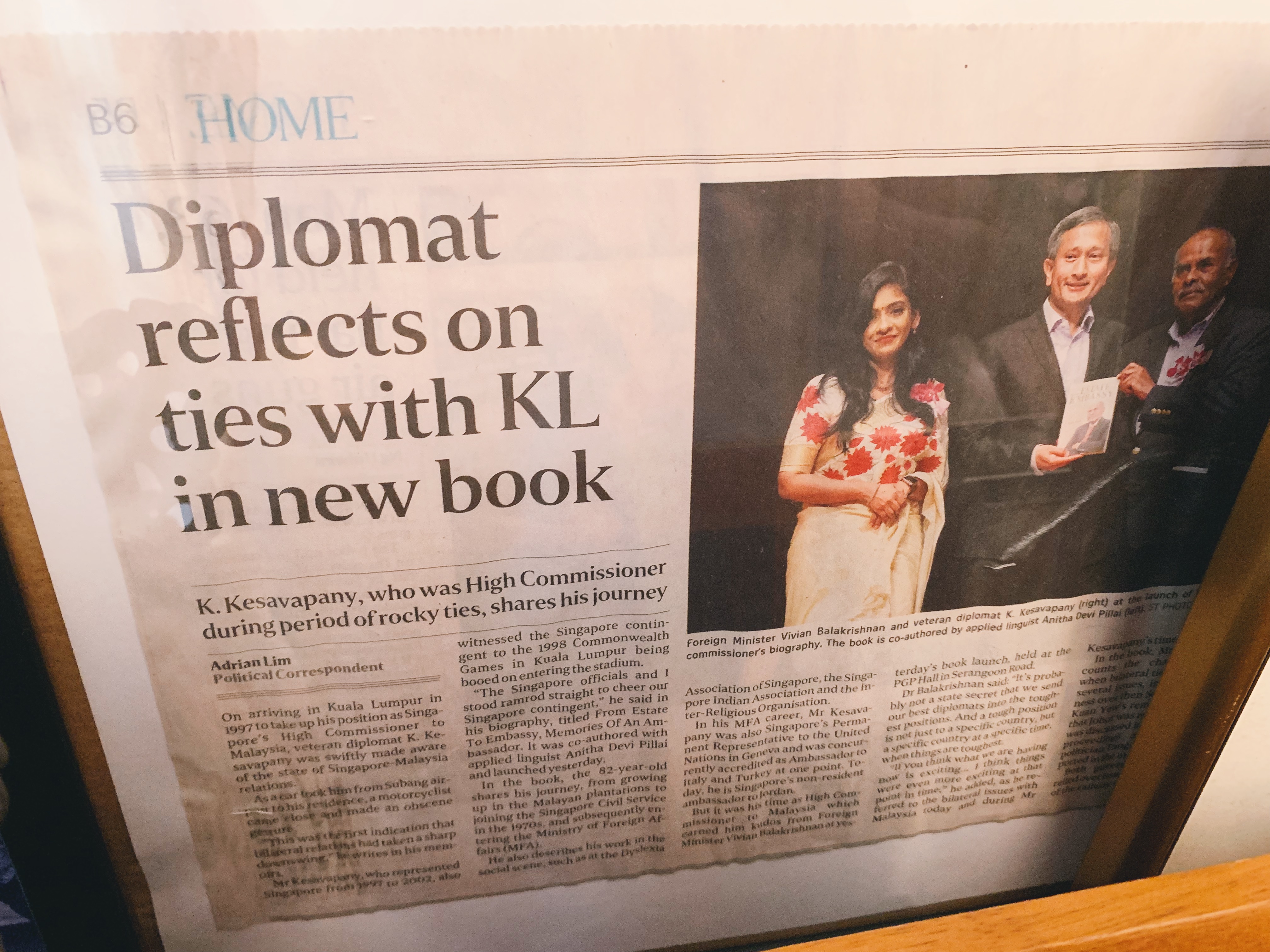 Ambassador Kesavapany's new book 'From Estate to Embassy: Memories of an Ambassador' featured in media. Photo: Connected to India