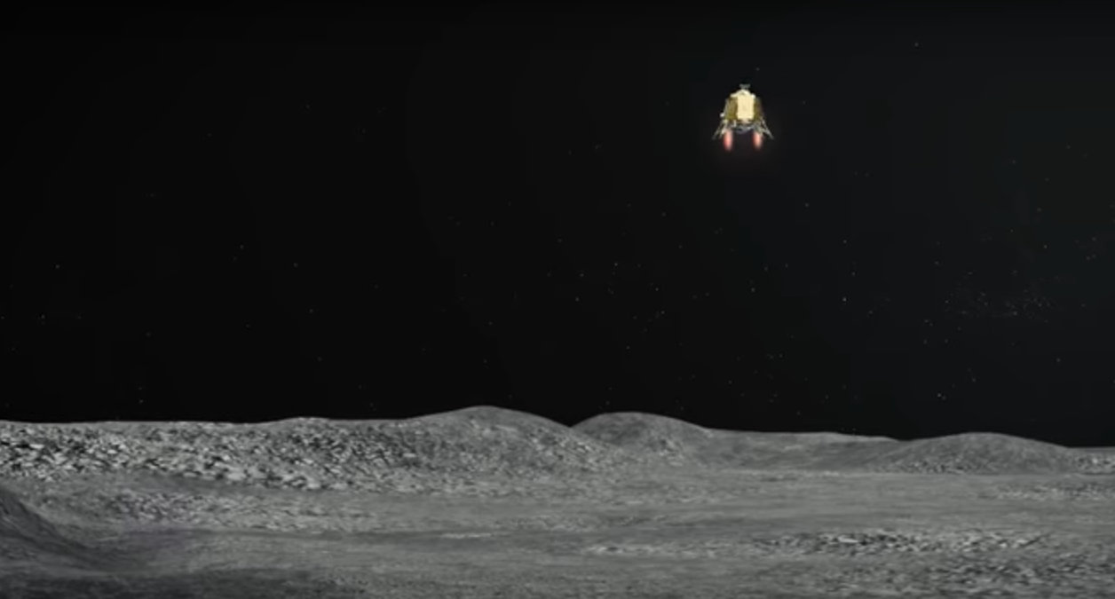 Moon lander Vikram will land on the lunar surface between 1.30 am and 2.30 am IST on Saturday. YouTube screengrab courtesy: ISRO Official