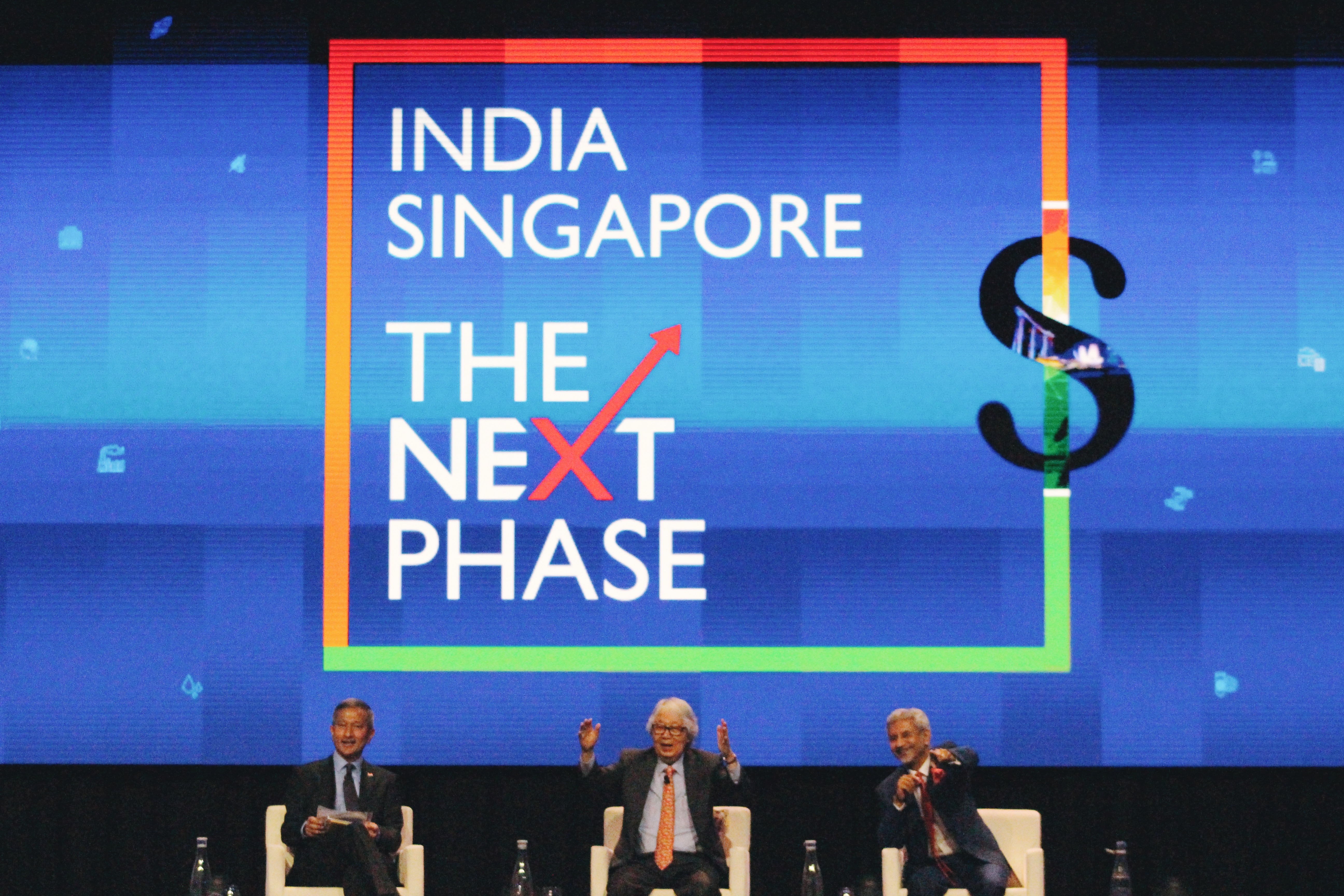 The two foreign ministers deflecting Professor Koh's tough questions to the Andhra Pradesh minister sitting in the audience. Photo: Connected to India