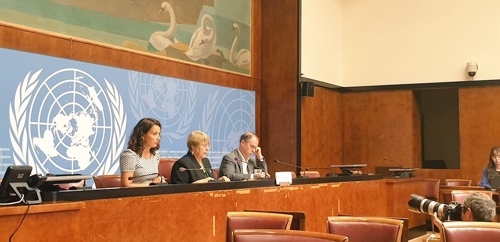 UNHRC chief Michelle Bachelet (centre) has said she is deeply concerned about human rights in Jammu and Kashmir. File photo courtesy: Twitter/@UNHumanRights