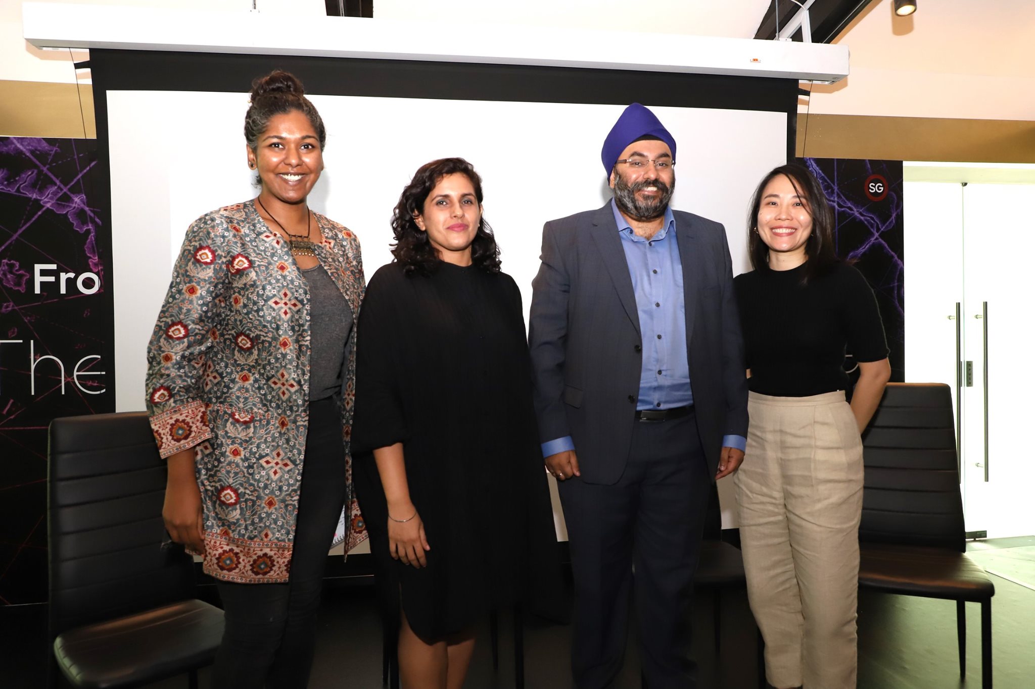 (From left: Anthropologist Vithya Subramaniam, filmmaker Upneet Kaur-Nagpal, executive producer Simranjit Singh and research associate Li-Jen Tan were part of the panel at the pre-launch of documentary Saint Soldier – Uncovering the Story of Singapore's First Sikh. Photo courtesy: Bhai Maharaj Singh Documentary FB page