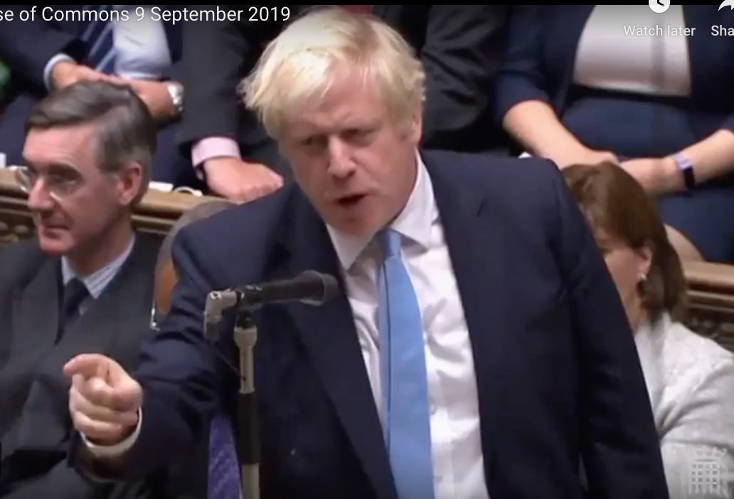 Boris Johnson during a heated debate before Parliament was prorogued. Screengrab courtesy: YouTube/House of Commons