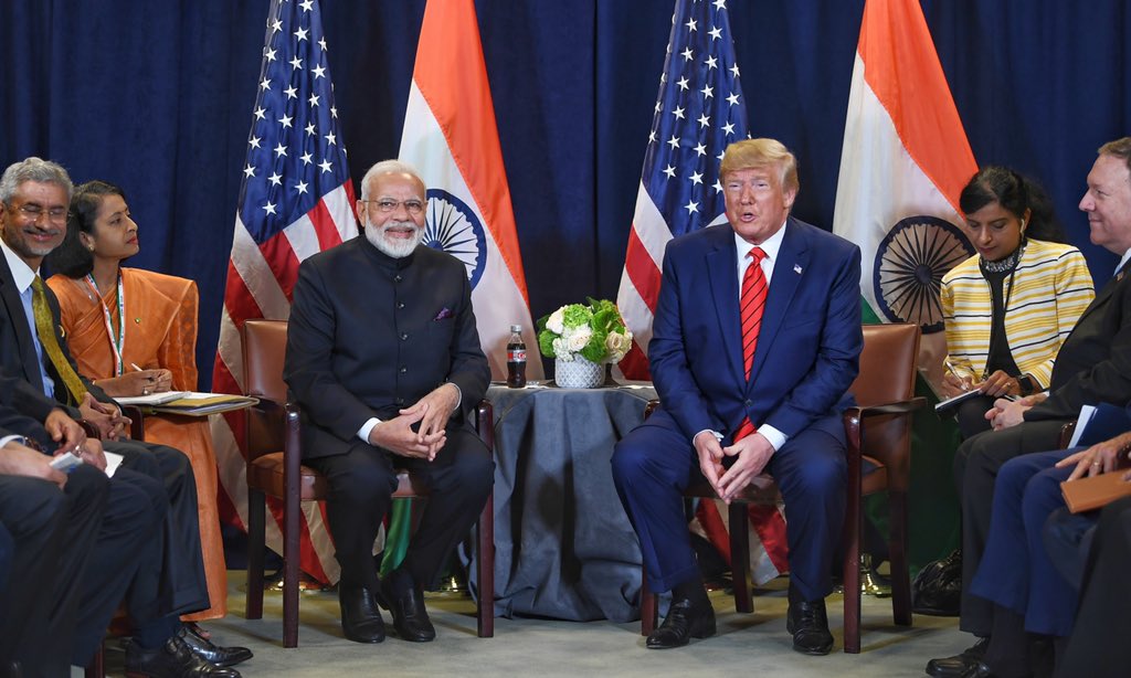 Trump and Modi at the bilateral meeting on Tuesday. Photo courtesy: Twitter/@narendramodi