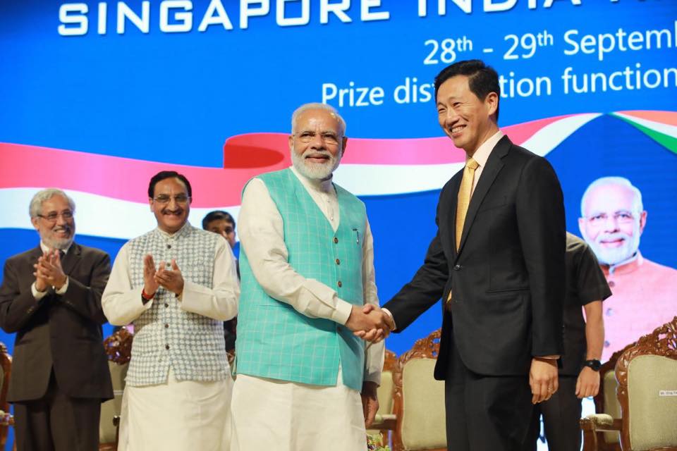 Indian Prime Minister Narendra Modi and Singapore’s Education Minister Ong Ye Kung presented prizes to the winners of the Singapore-India Hackathon at Indian Institute of Technology Madras (IIT Madras) in Chennai, Tamil Nadu. Photo courtesy: Ong Ye Kung FB