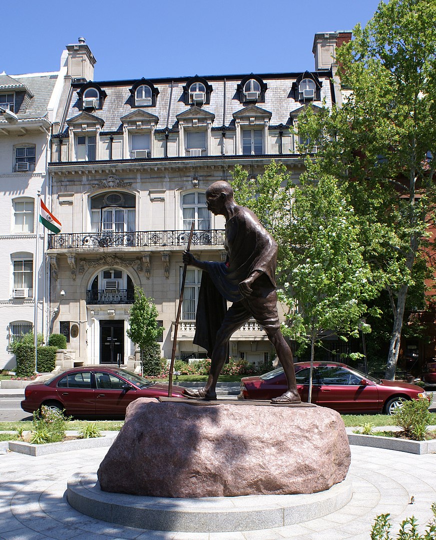 Statue of Mahatma Gandhi at the Indian Embassy in Washington. Photo courtesy: Wikipedia