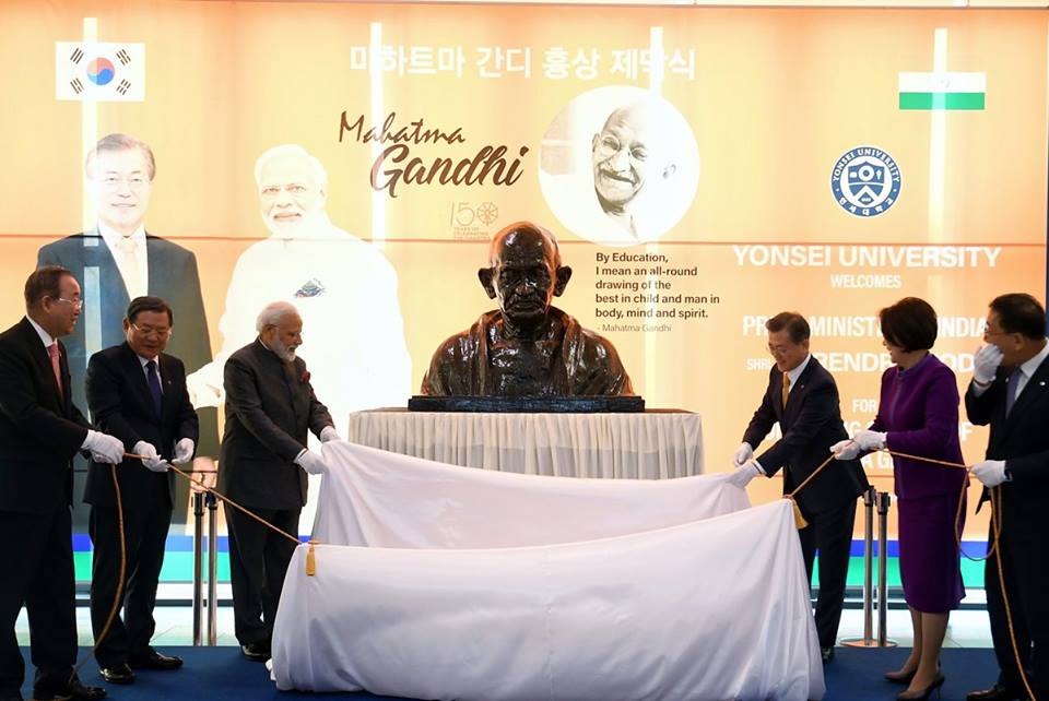 Statue of Mahatma Gandhi at Yonsei University in Seoul, South Korea. Photo courtesy: Facebook/PMO India