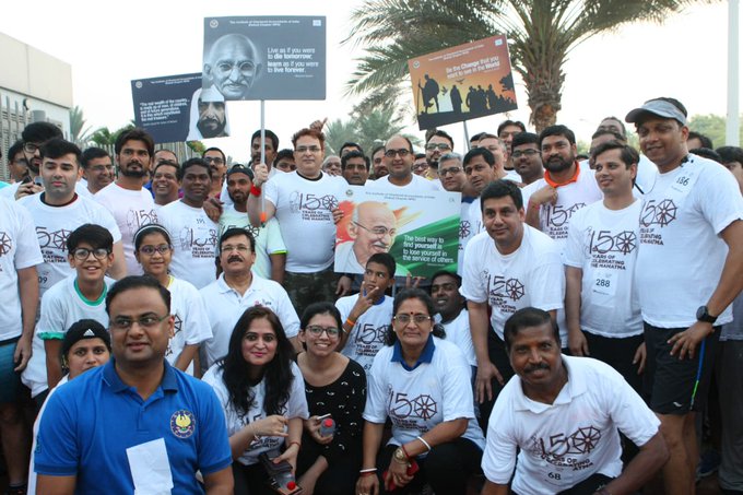 Consul General of India to Dubai Vipul, organised 'Walk Run for Peace & Tolerance' to mark the 150th birth anniversary of Mahatma Gandhi at Zabeel Park in Dubai @khaleejtimes
