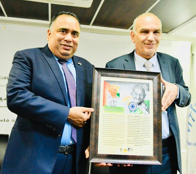 In honour of Mahatma Gandhi, Government of Palestine issued a commemorative stamp to mark the 150th Birth Anniversary of Father of the Nation @ROIRamallah