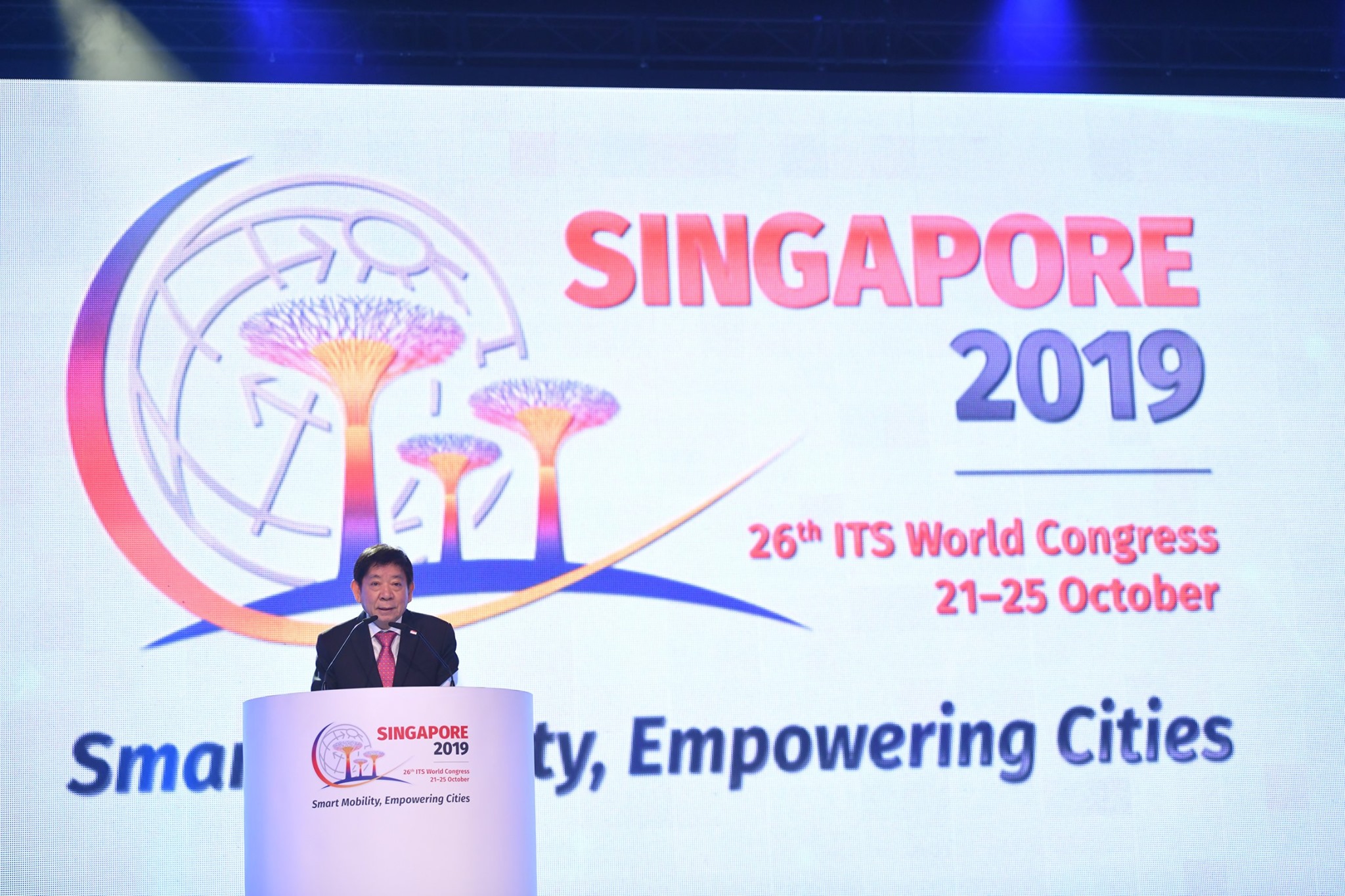 Singapore's Coordinating Minister for Infrastructure and Transport Minister Khaw Boon Wan speaking at the 26th Intelligent Transport Systems (ITS) World Congress. Photo courtesy: ITS World Congress