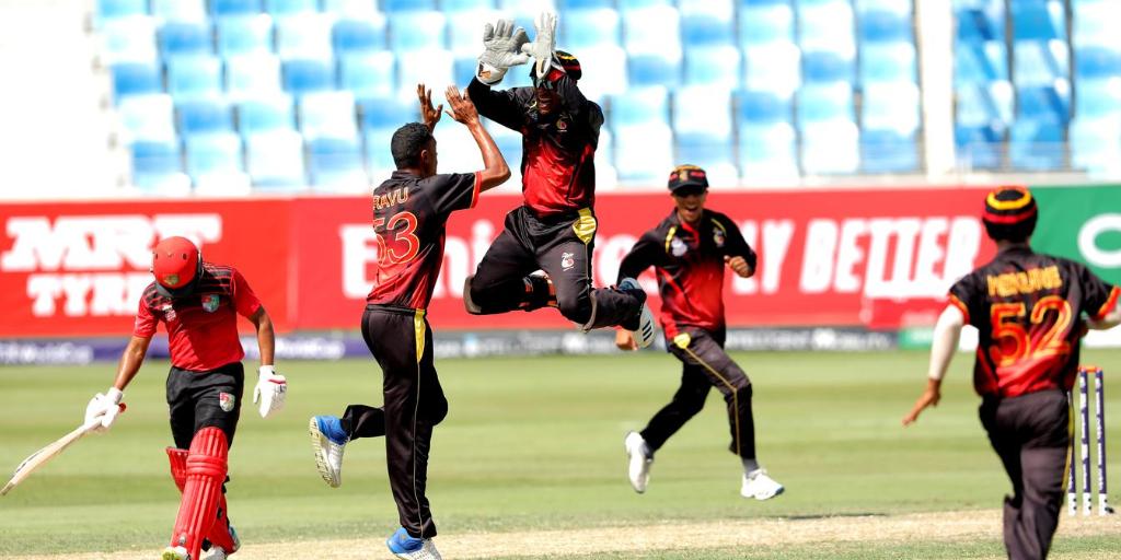 21st ranked Singapore lost to 17th ranked Papua New Guinea by 43 runs. Photo courtesy: Twitter/@T20WorldCup