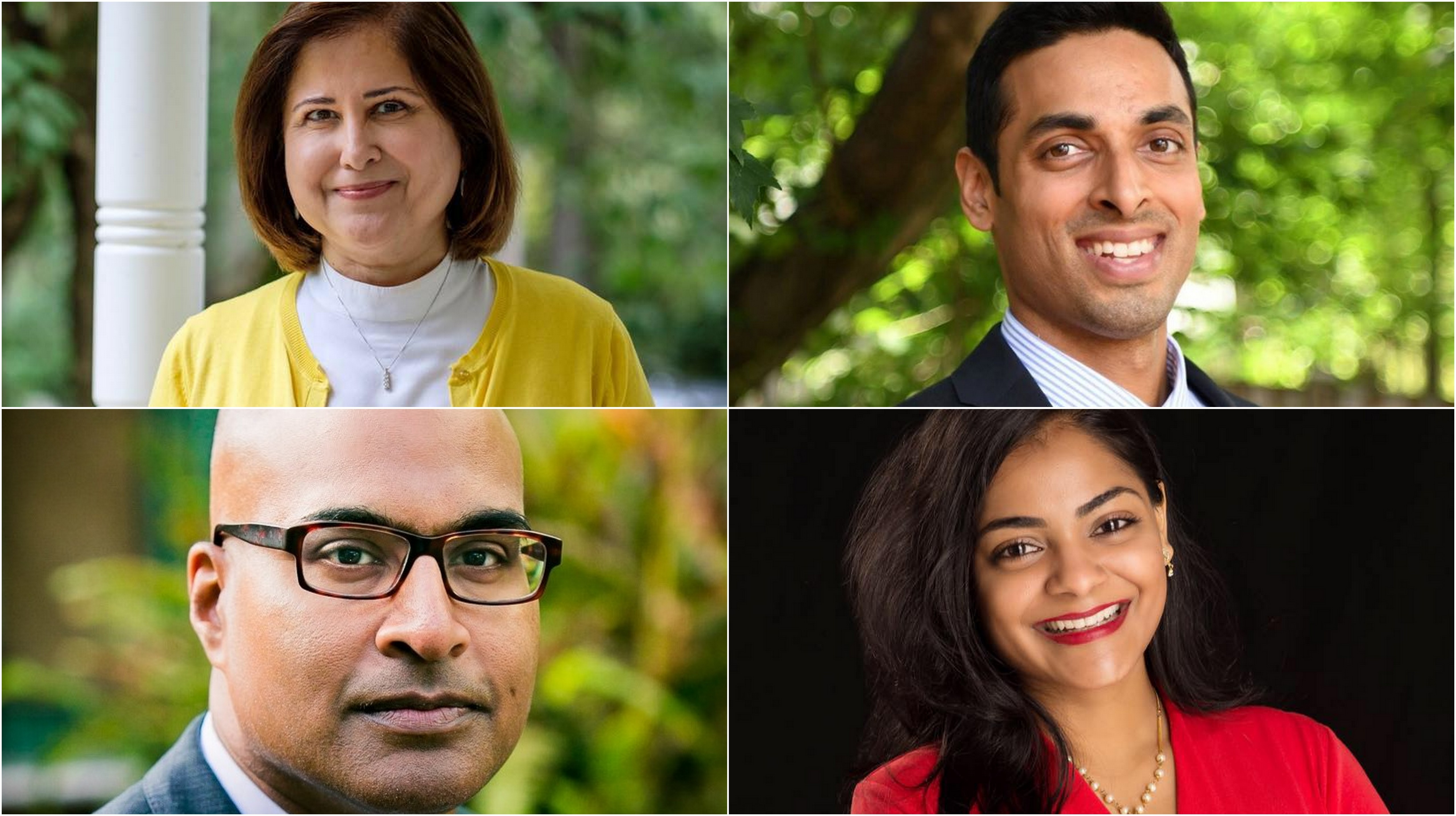 Ghazala Hashmi (top left), Suhas Subramanyam (top right), Mano Raju (bottom left) and Dimple Ajmera (bottom right) have won state and local US elections