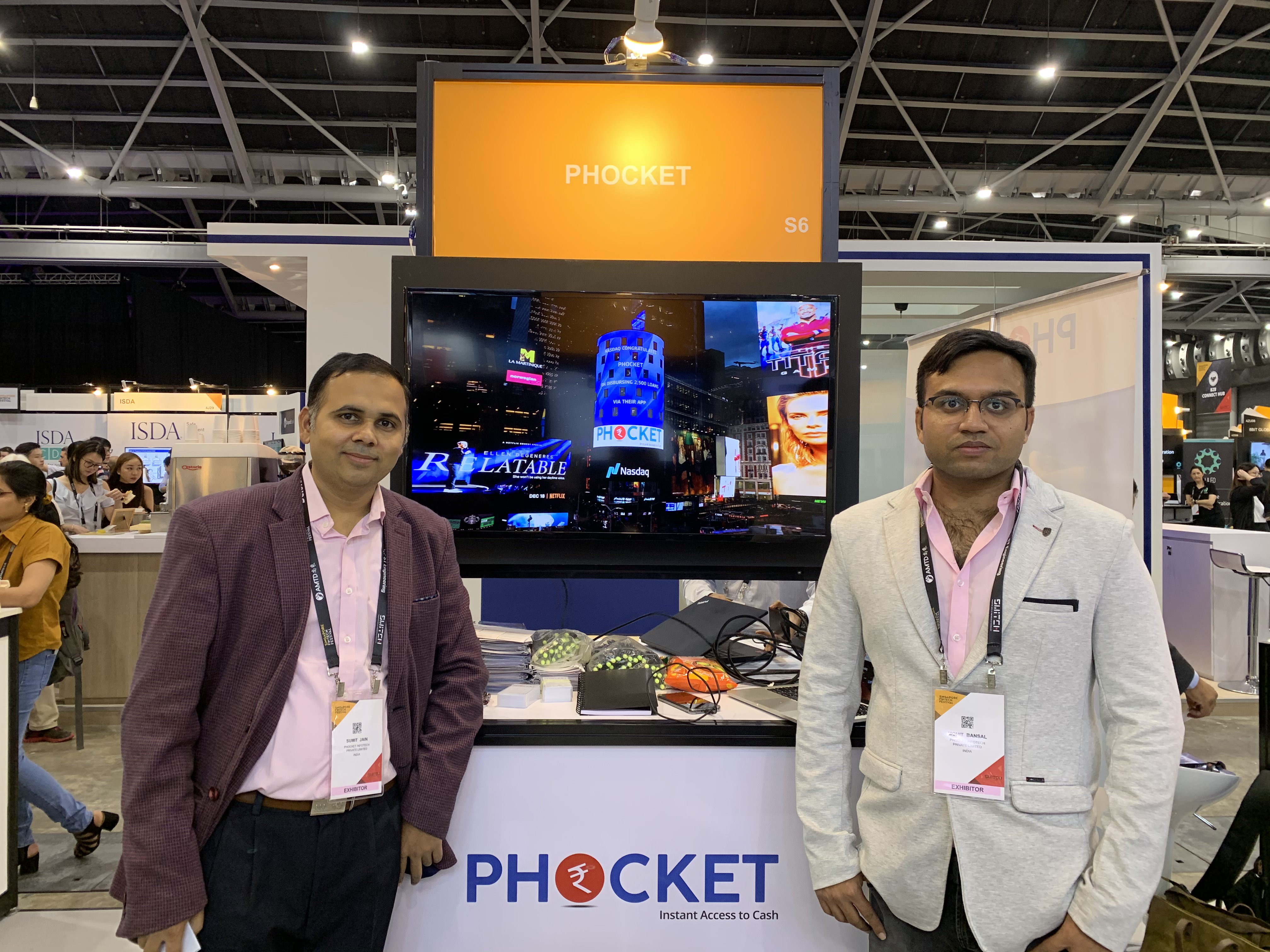CEO Sumit Jain (left) and CTO Mohit Bansal of instant online short-term lending platform Phocket at the Singapore FinTech FEstival 2019. Photo: Connected to India