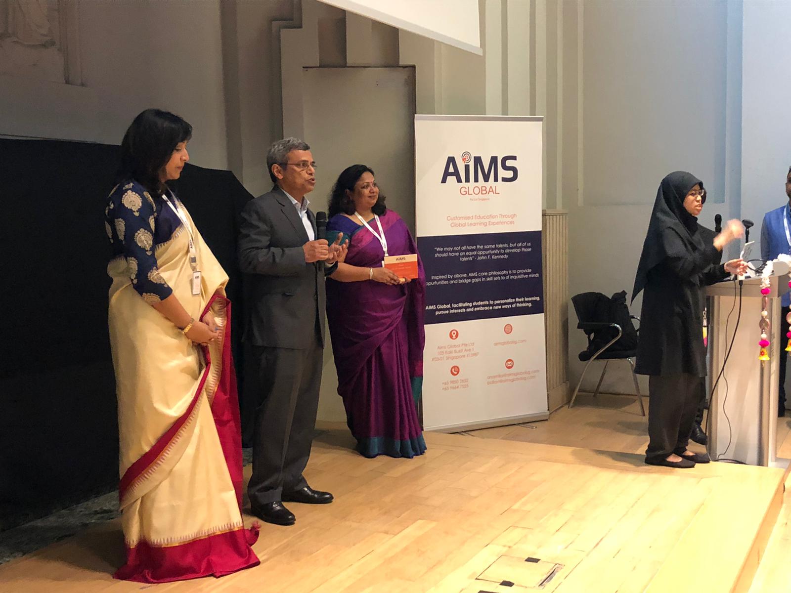 Guest of Honour India's High Commissioner to Singapore Jawed Ashraff flanked by founders of AiMS, Dr. Pallavi Agarwal and Dr. Anamika Gupta Photo Courtesy: AiMS Global
