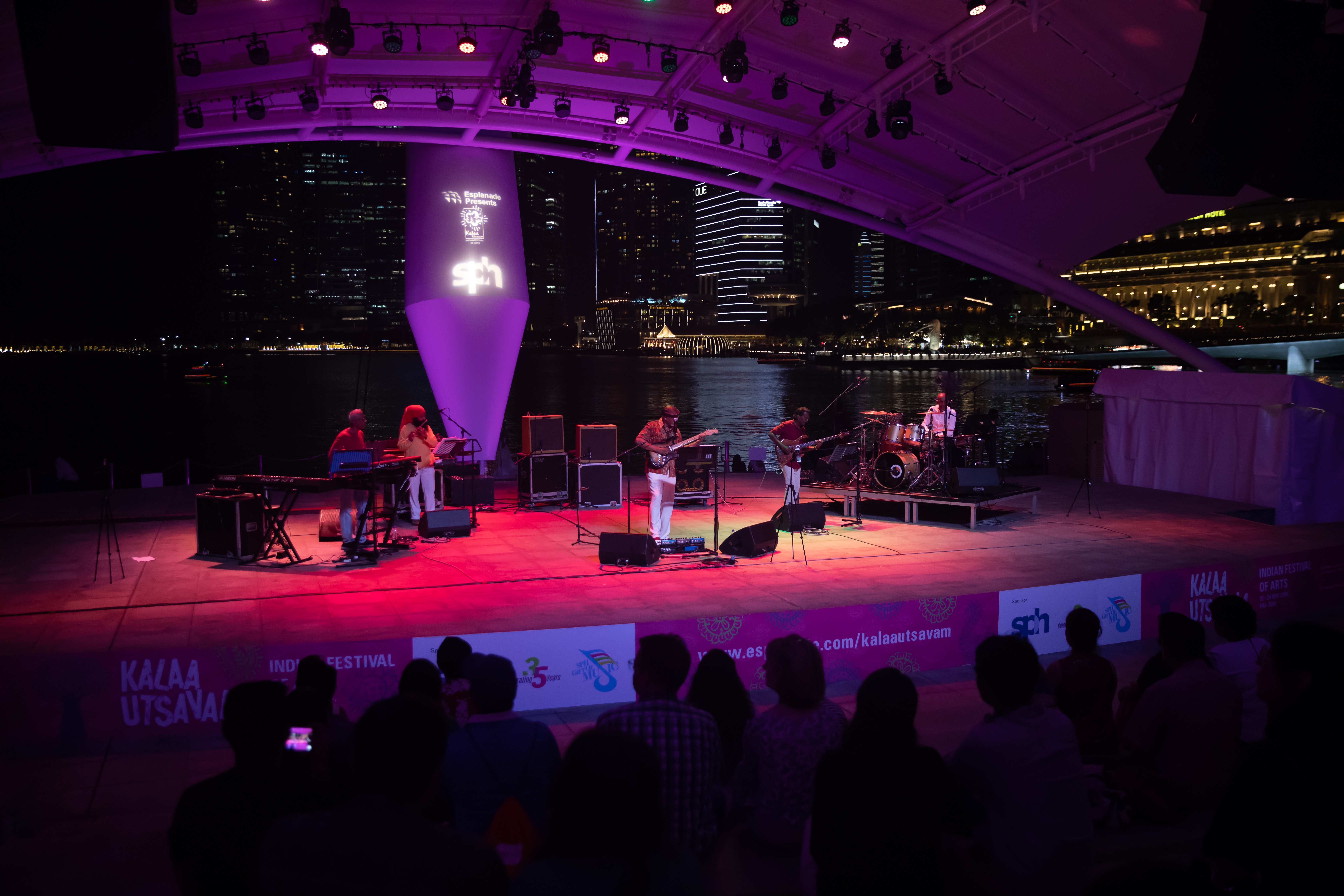 Vasantham Boyz played three amazing sets at the waterfront theatre, against the mesmerising backdrop of Singapore CBD city lights. Photo courtesy: Esplanade