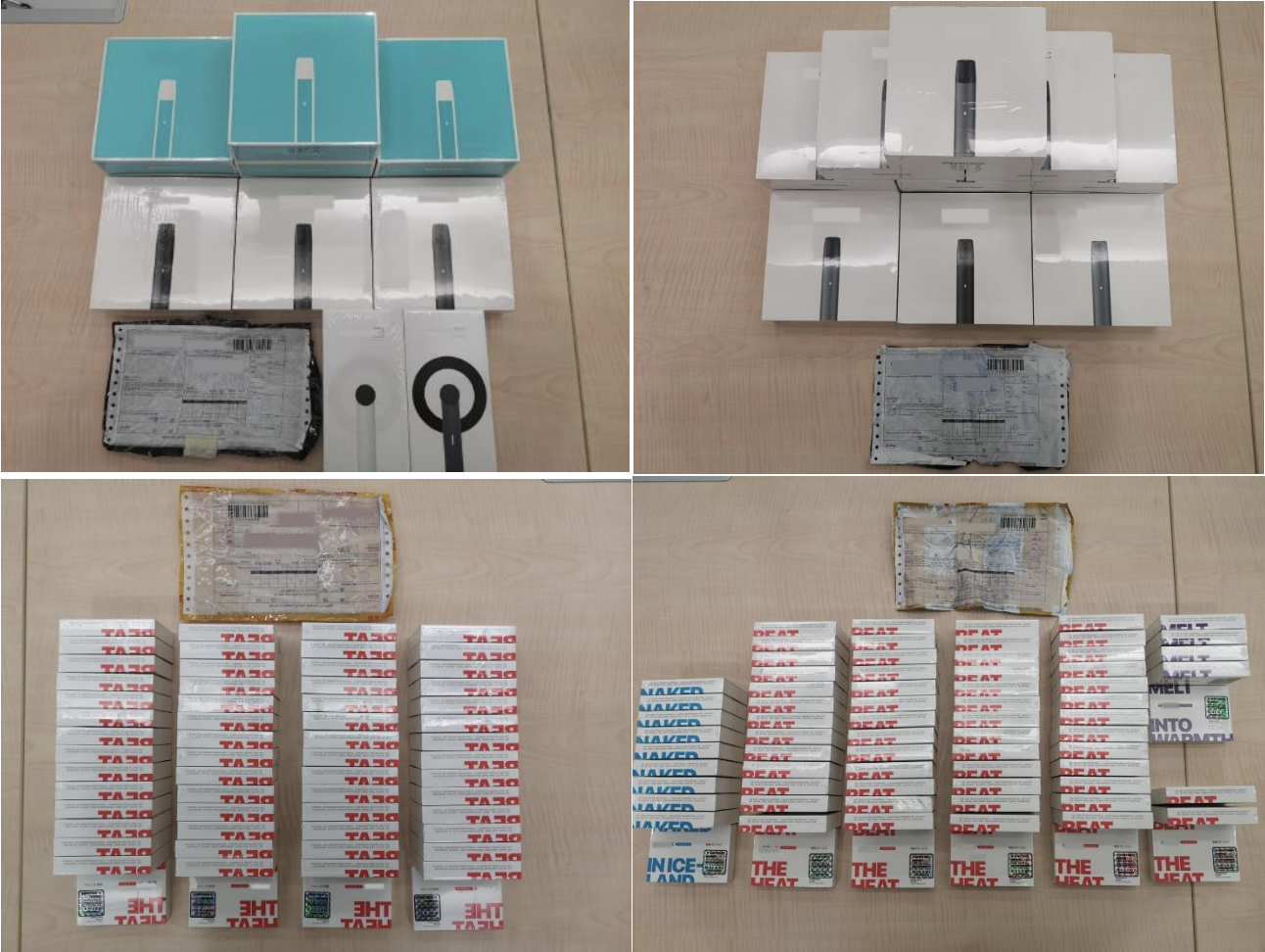 Seized e-vaporisers and e-liquid cartridges from parcels intercepted on November 7. Photo courtesy: ICA and HSA