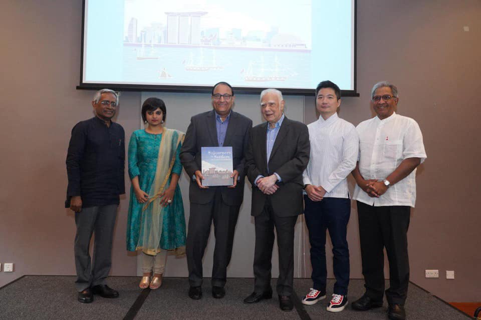 (From left) Arun Mahizhnan and Nalina Gopal, editors of “Sojourners to Settlers – Tamils in Southeast Asia and Singapore”; Minister for Communication and Information S Iswaran; Ambassador-at-large Gopinath Pillai; Chairman of IHC's advisory board, Alvin Tan, DCE, National Heritage Board; and Janadas Devan, Director of IPS. Photo courtesy: Mr S Iswaran FB page
