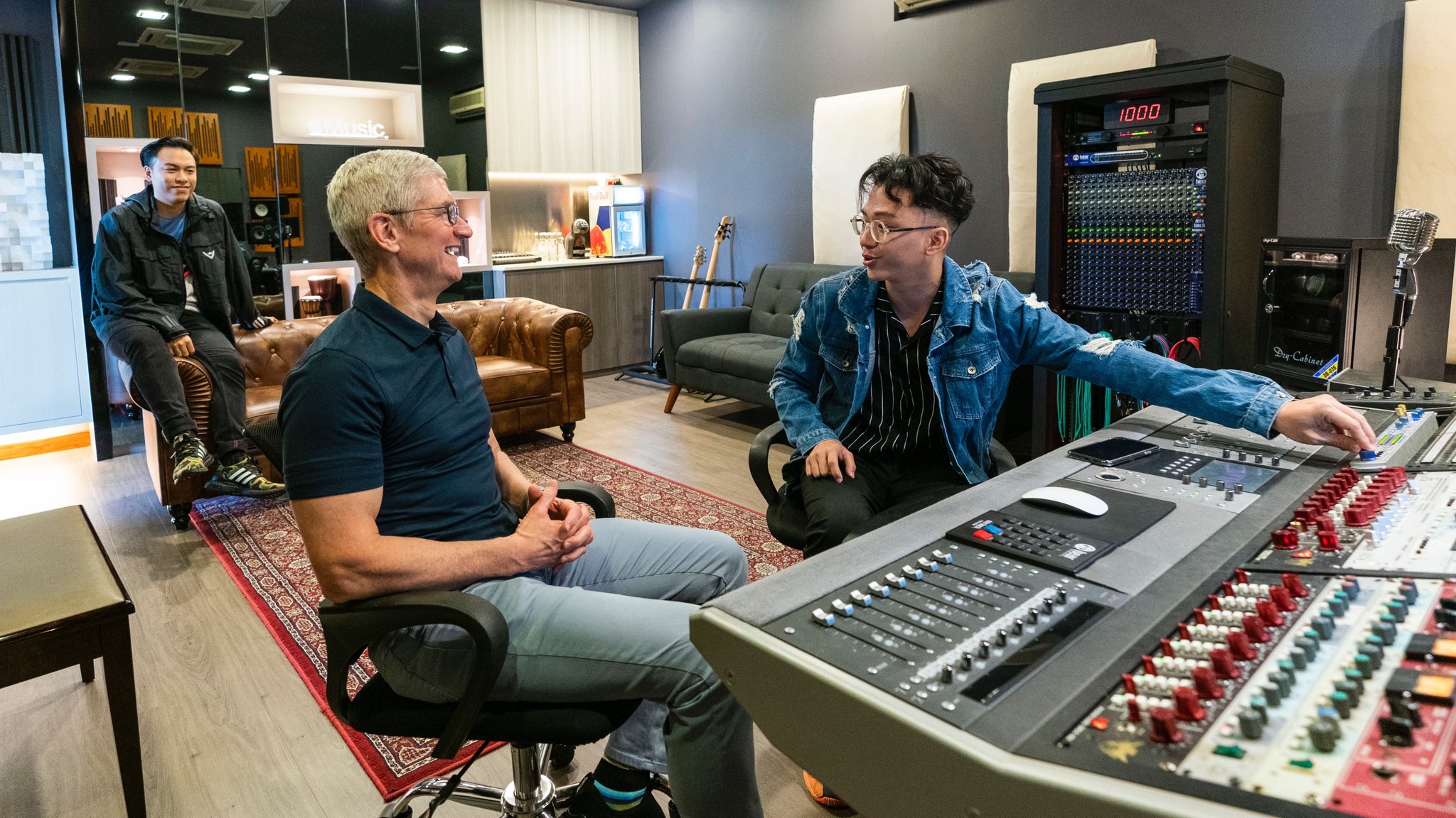 Cook with local musician Sezairi and founder of Zendyll Productions Jon Chua. Photo courtesy: Tim Cook, Twitter 