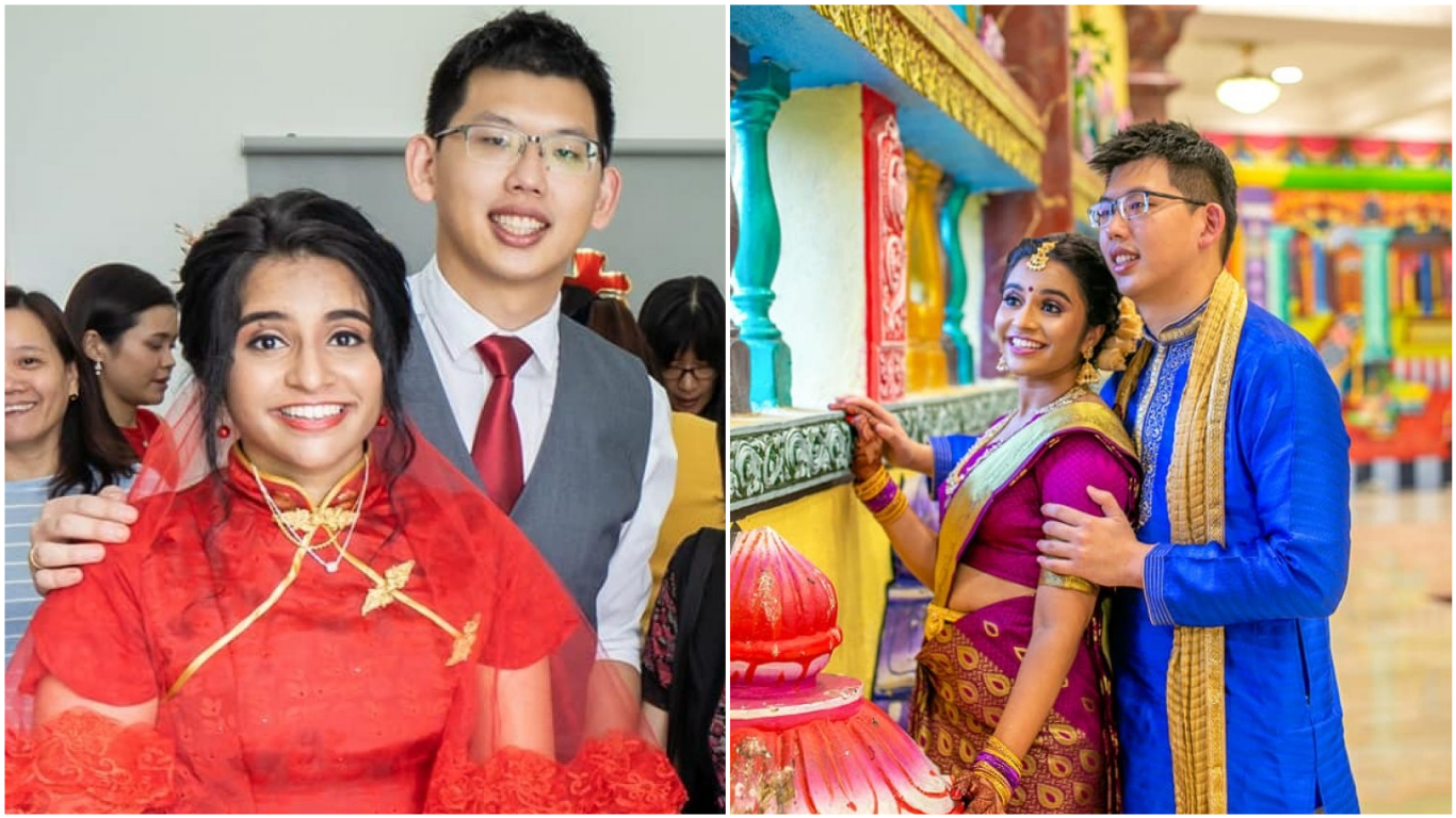 Malaysian Indian Pathma Gurusamy and Singaporean Chinese Ng Boon Jun held two weddings back-to-back to honour each other's tradition and culture. Photo courtesy: Pathma Gurusamy