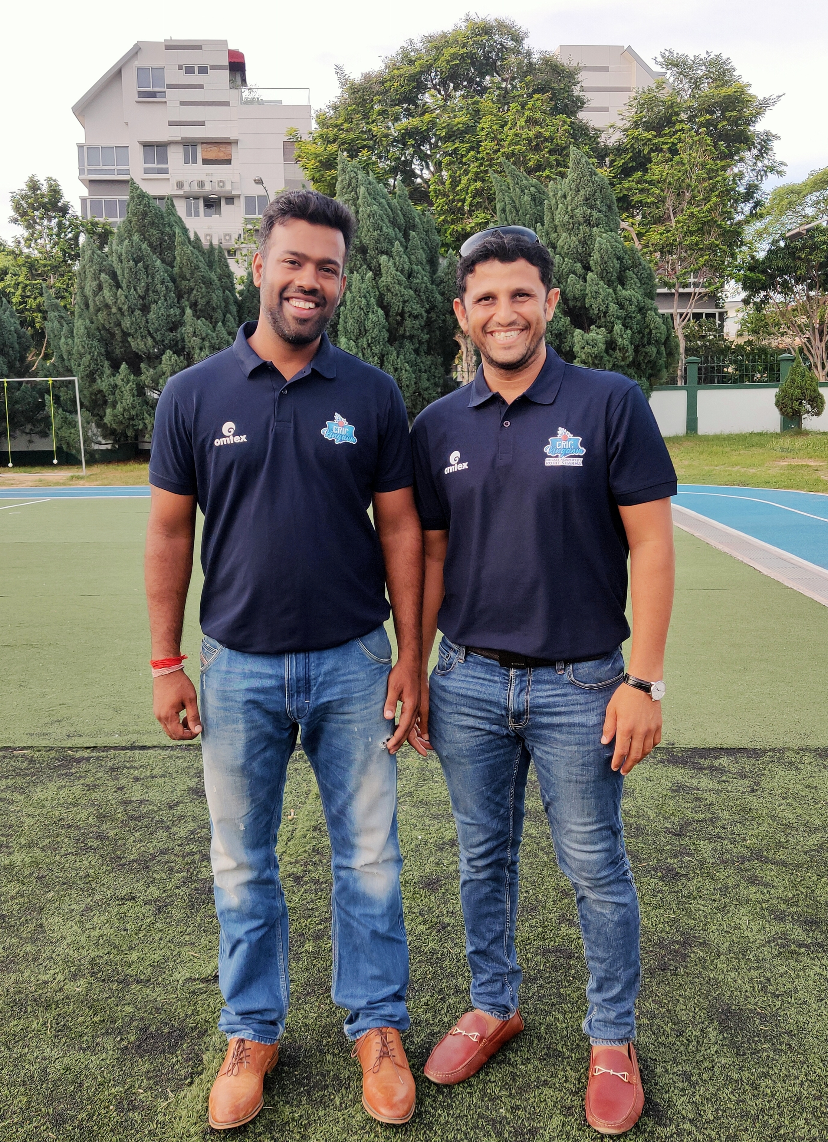Vishal Sharma, brother of Hitman Rohit Sharma and himself a cricketer with former captain of the Singapore National Cricket Team at St Patricks School Singapore, both sporting the kit with the new CricKingdom logo. Photo: Connected to India