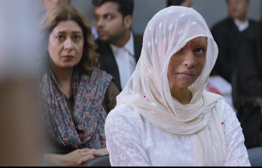 The prosthetics and make-up  show the gradual change in the slow burn of acid attack victims who end up with no nose or ear lobes and needing extensive, expensive surgeries that they can ill afford. Photo Courtesy: Twitter