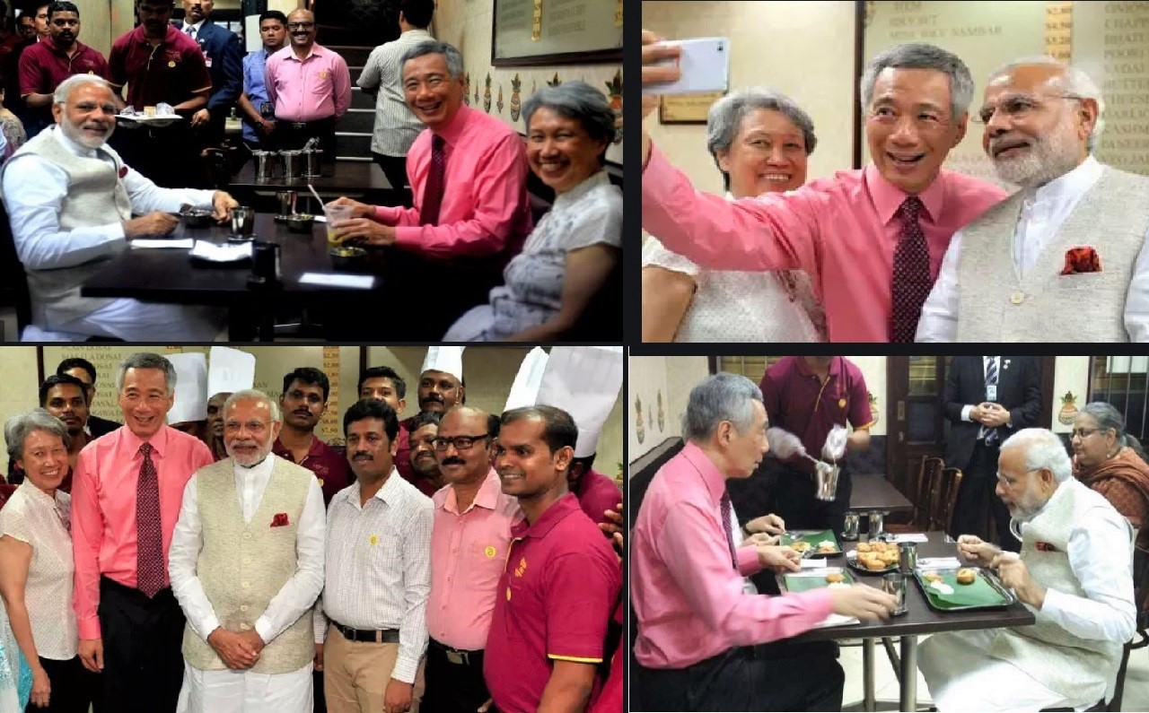 Indian Prime Minister Modi’s first visit as PM to Singapore in late 2015 was when he dined at the iconic Komala Vilas with PM Lee Hsien Loong. Photo Courtesy: PM Modi FB/ Twitter