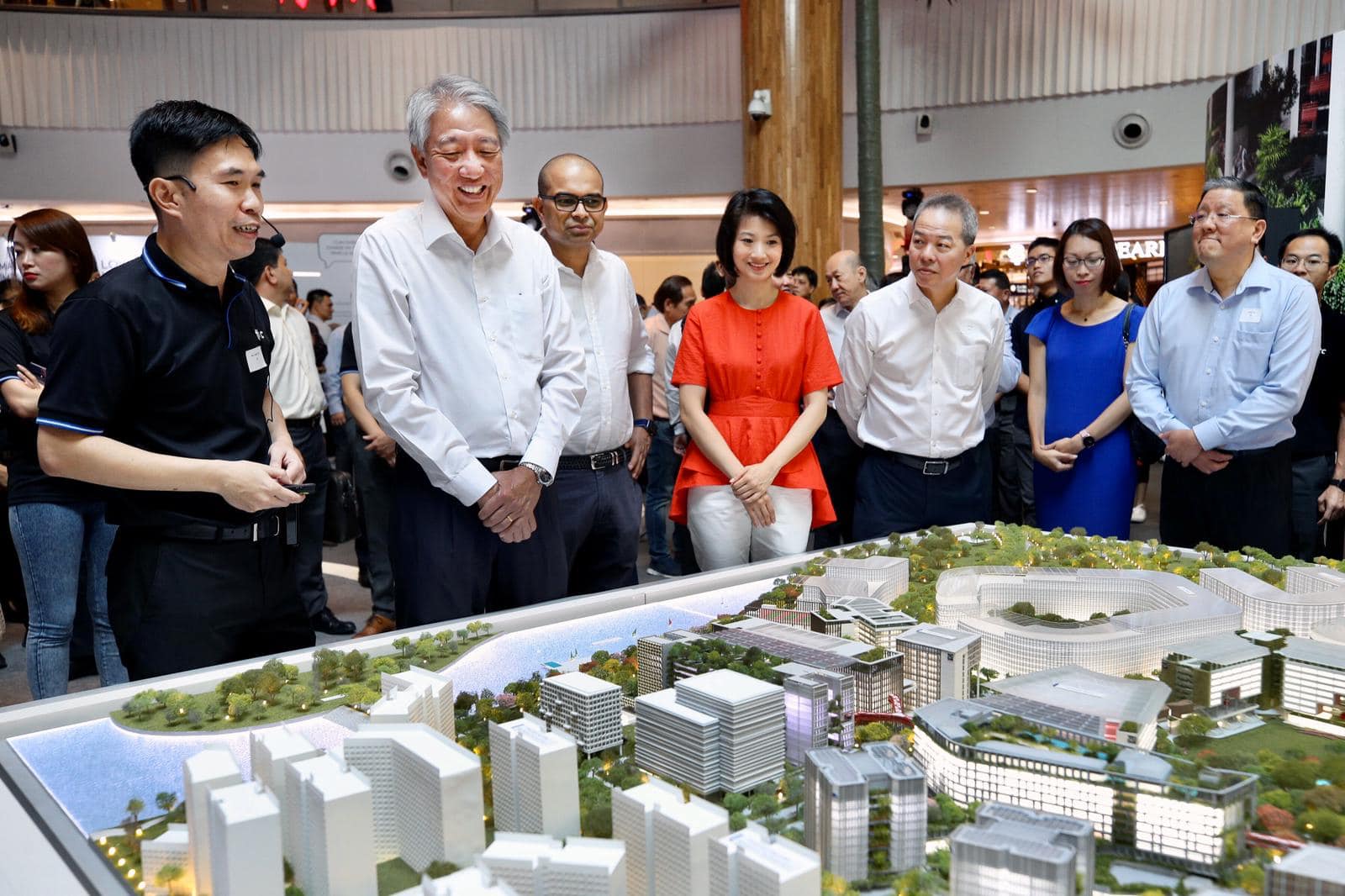 Senior Minister and Coordinating Minister for National Security Teo Chee Hean (second from left), with Senior Minister of State, Ministry of Transport & Ministry of Communications and Information, Janil Puthucheary; and Senior Parliamentary Secretary, Ministry of Home Affairs & Ministry of National Development, Sun Xueling, at the groundbreaking ceremony of the Punggol Digital District. Photo courtesy: Teo Chee Hean FB