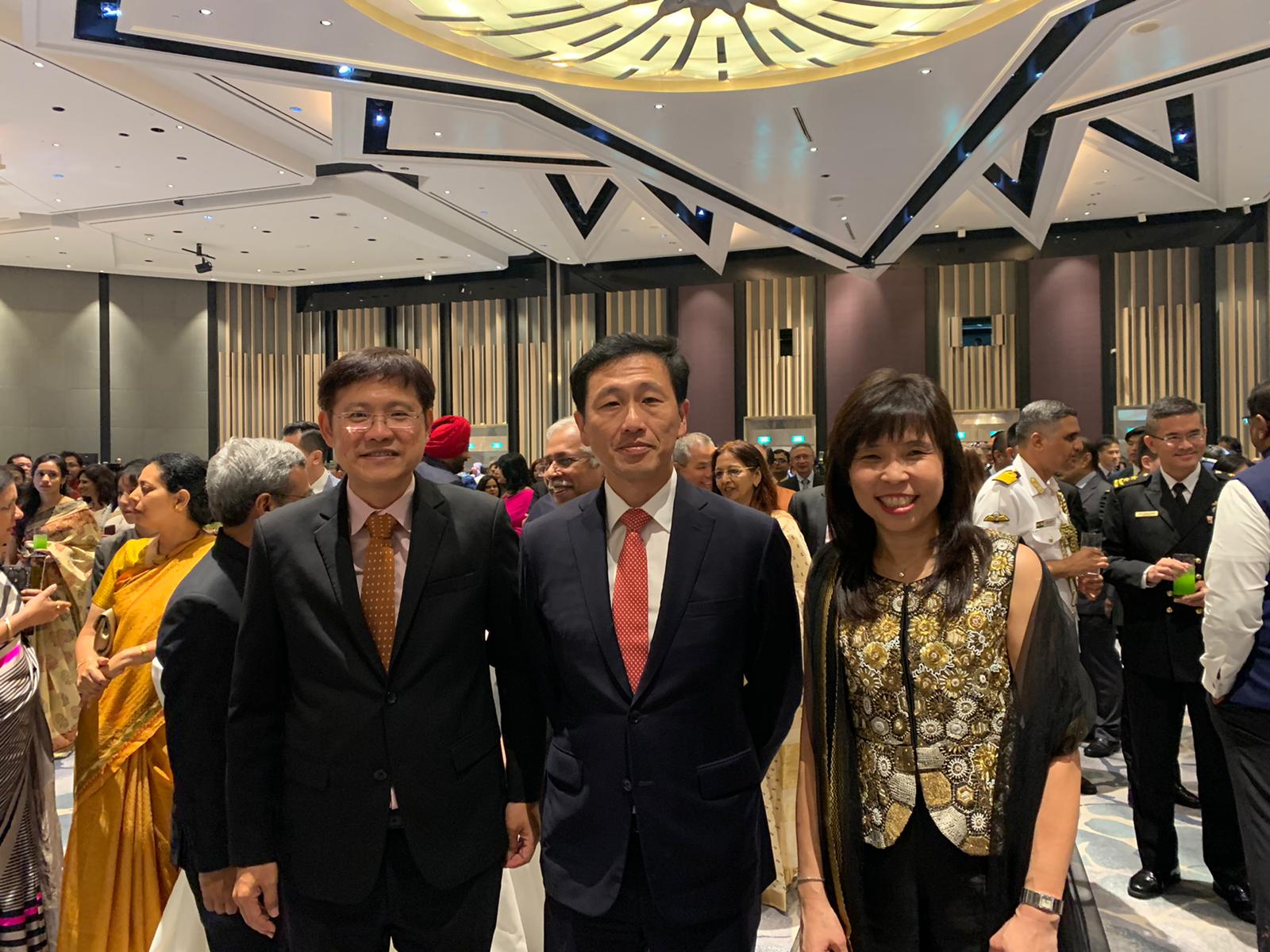 Mr Ong Ye Kung, Minister for Education, Members of Parliament Ms Jessica Tan, Mr Gan Thiam Poh, Rear-Admiral Lew Chuen Hong, Chief of Navy, friends of India, Indian diaspora, were among the more than 1500 distinguished guests at Swissotel the Stamford, Singapore.  Photo: Connected to India 