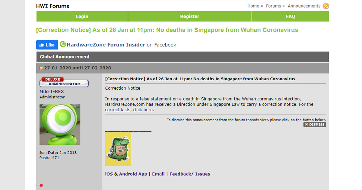 HardwareZone Forum has complied with the notice and removed the post. Photo courtesy: HardwareZone Forum