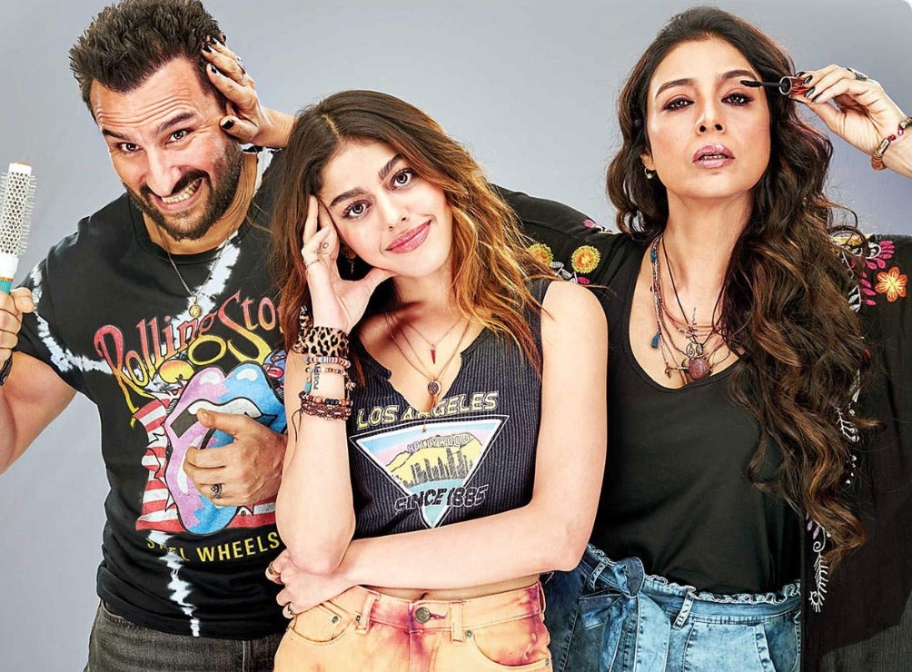 Tabu, Saif and Alaya as the mom, dad and daughter trio look amazing in Jawani Jaaneman which is almost entirely shot in London. Photo Courtesy: Twitter