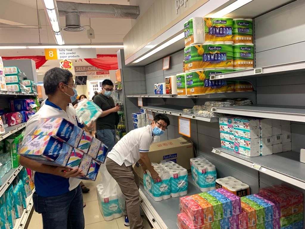 Singapore entered DORSCON Orange on Friday, February 7, which sparked off panic buying of food and daily necessities – including toilet paper. Photo courtesy: NTUC Fairprice