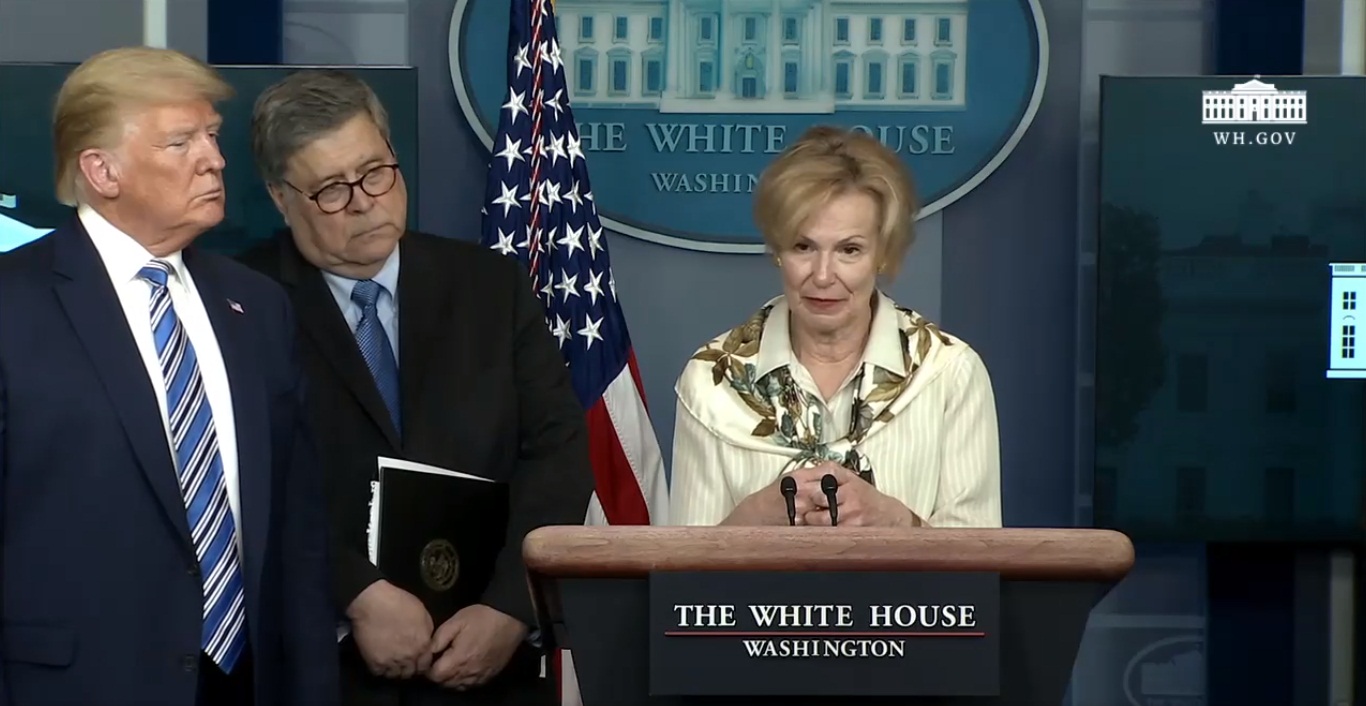 Health expert Dr. Deborah Birx addressing a news briefing on COVID-19 in the US. Screengrab courtesy: Twitter/@WhiteHouse