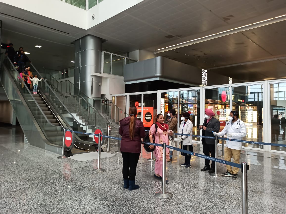 Screening being conducted as passengers arrive. Photo courtesy: Twitter/@IXCairport