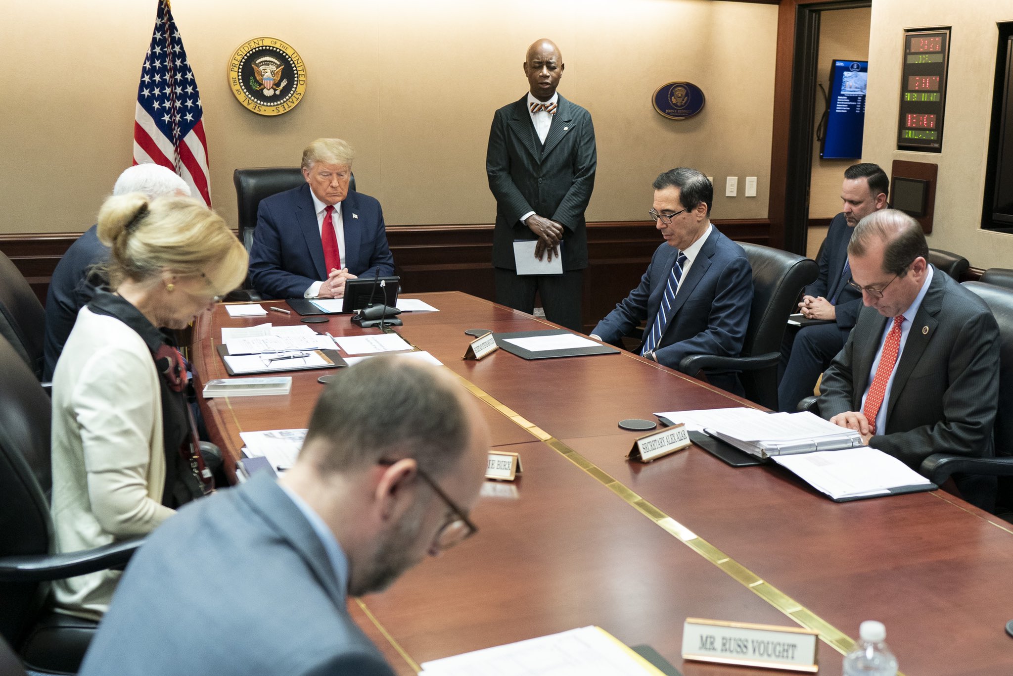 President Donald Trump leading a COVID-19 teleconference call with 50 Governors and Territories. Photo courtesy: Twitter/@WhiteHouse