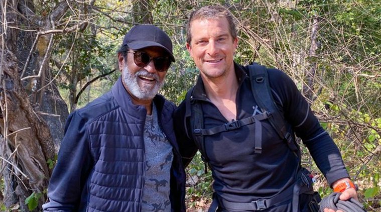 Rajini poses with Bear Grylls during the shooting of the episode. Photo Courtesy: Twitter