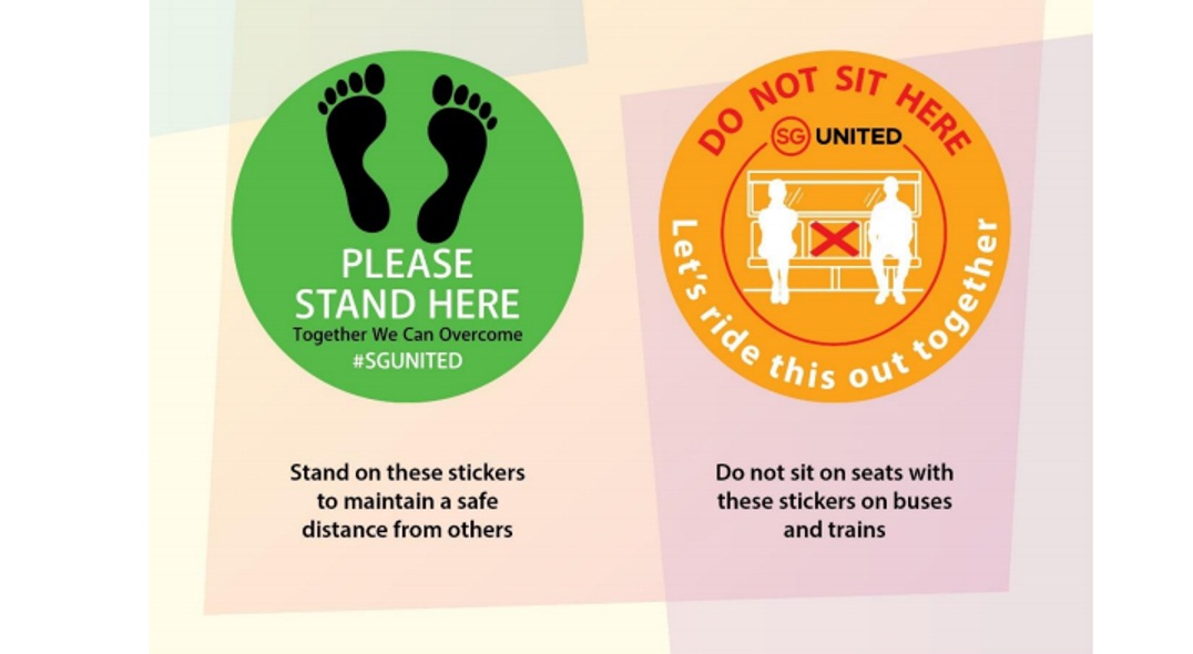 All trains, train stations, buses, bus interchanges and bus stops will be marked with safe distancing stickers. Photo courtesy: www.lta.gov.sg