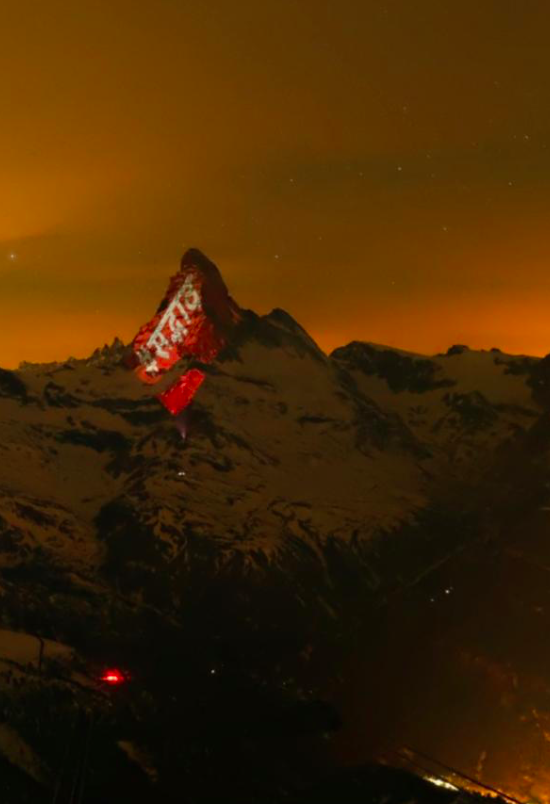 Message of Sadhbhav on mountain Matterhorn Photo courtesy: Copyrights ©️ Light Art by Gerry Hofstetter | Photograph by Gabriel Perren