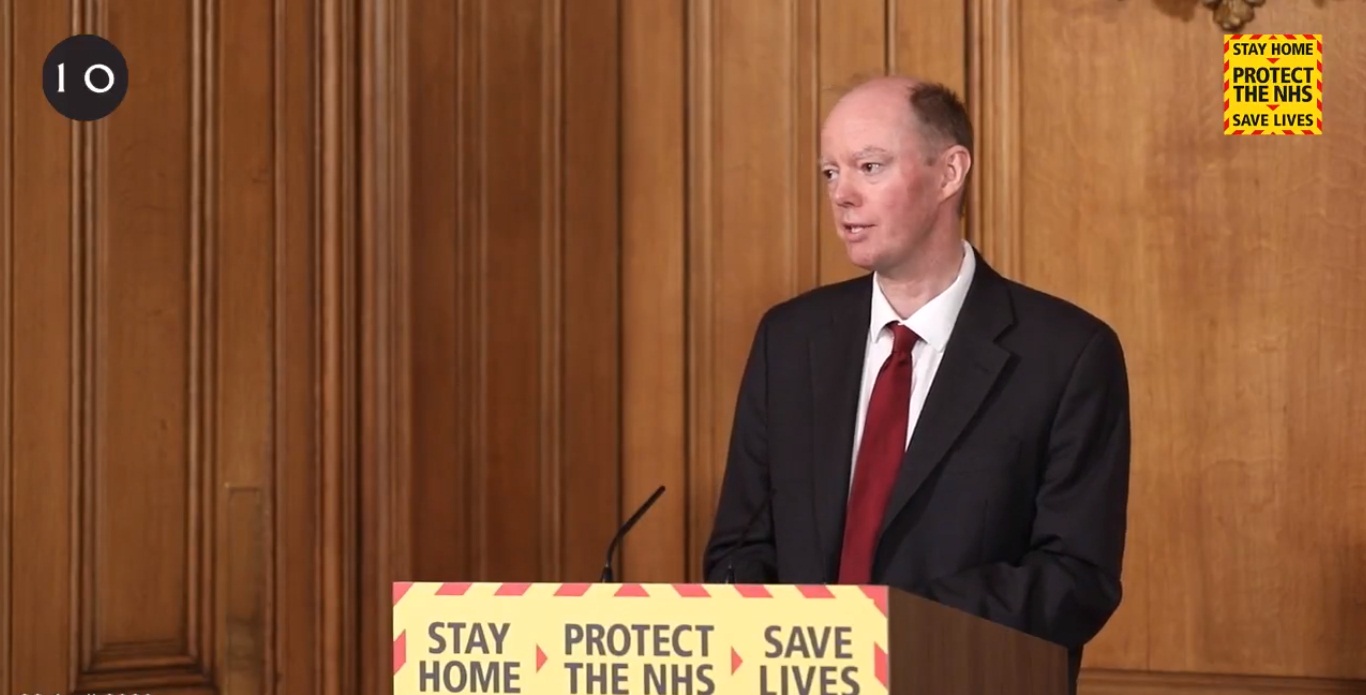 The UK government's chief medical adviser professor Chris Whitty has said that social restrictions are likely to last for at least the rest of 2020. Screengrab: Twitter/@10DowningStreet