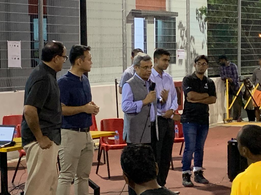 Indian High Commissioner to Singapore Jawed Ashraf at a foreign worker dormitory. Photo courtesy: Twitter/@IndiainSingapore