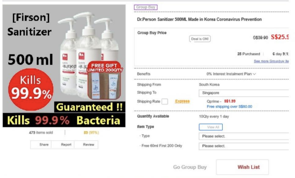 Misleading claims have also been made on hand and body sanitisers. Photo courtesy: HSA