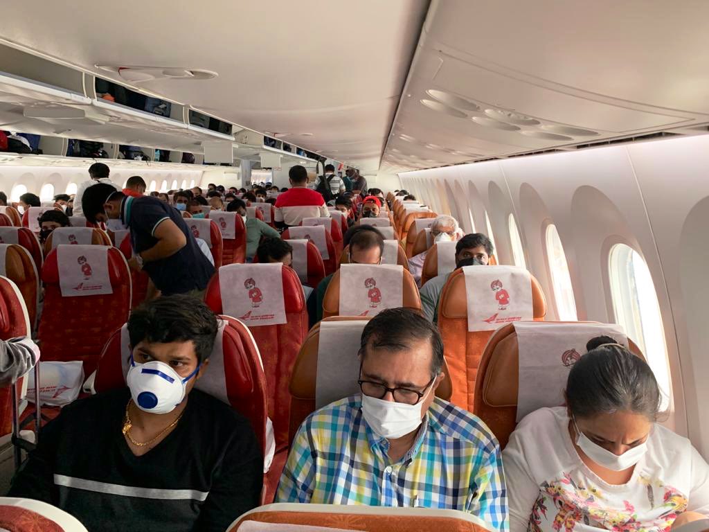 Indians being repatriated on one of the flights from Singapore as part of the government's Vande Bharat Mission. Photo courtesy: Twitter/@IndiainSingapor