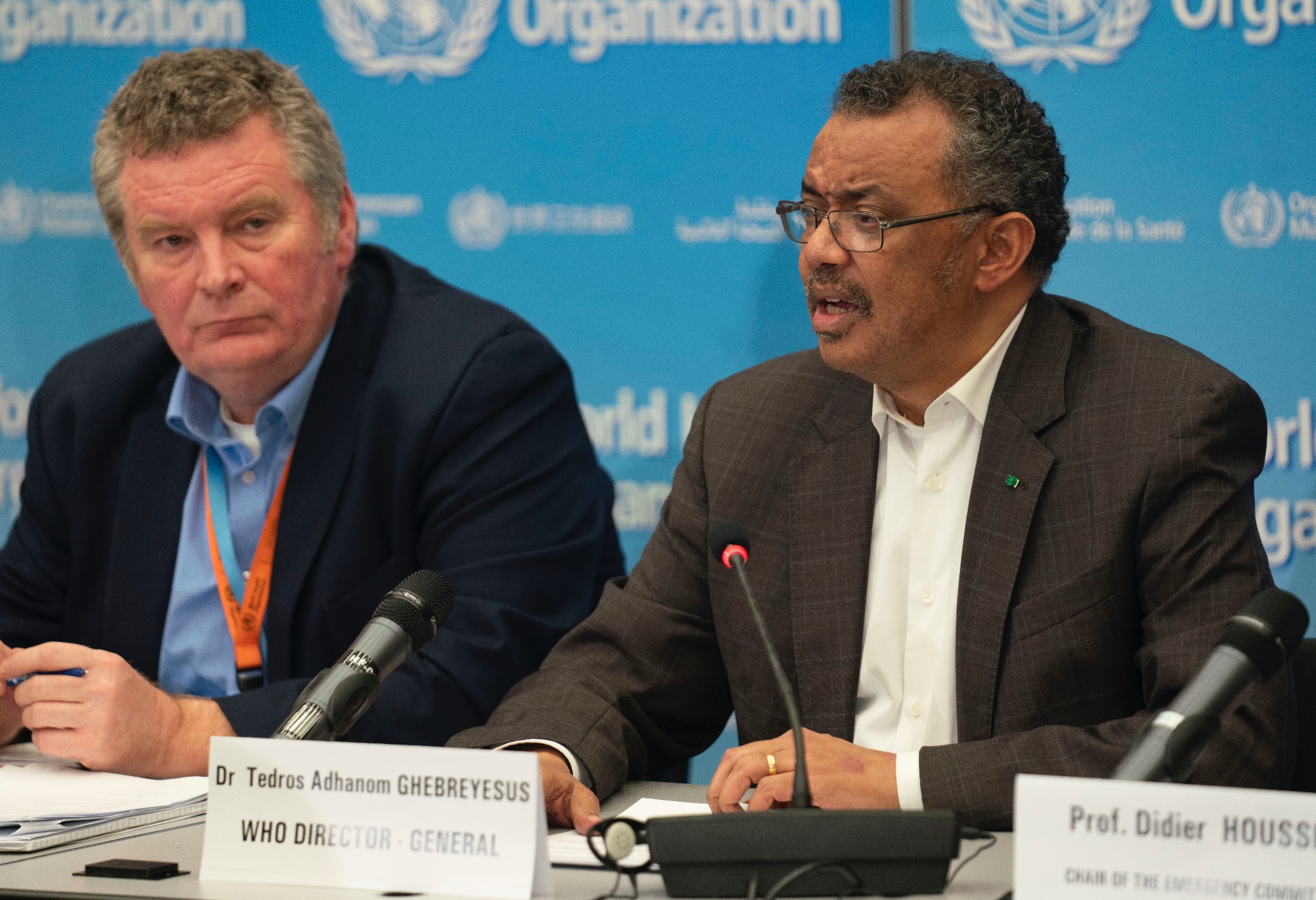 WHO emergencies director Michael Ryan (left) and WHO director-general Tedros Adhanom Ghebreyesus. File photo courtesy: Twitter/@WHO
