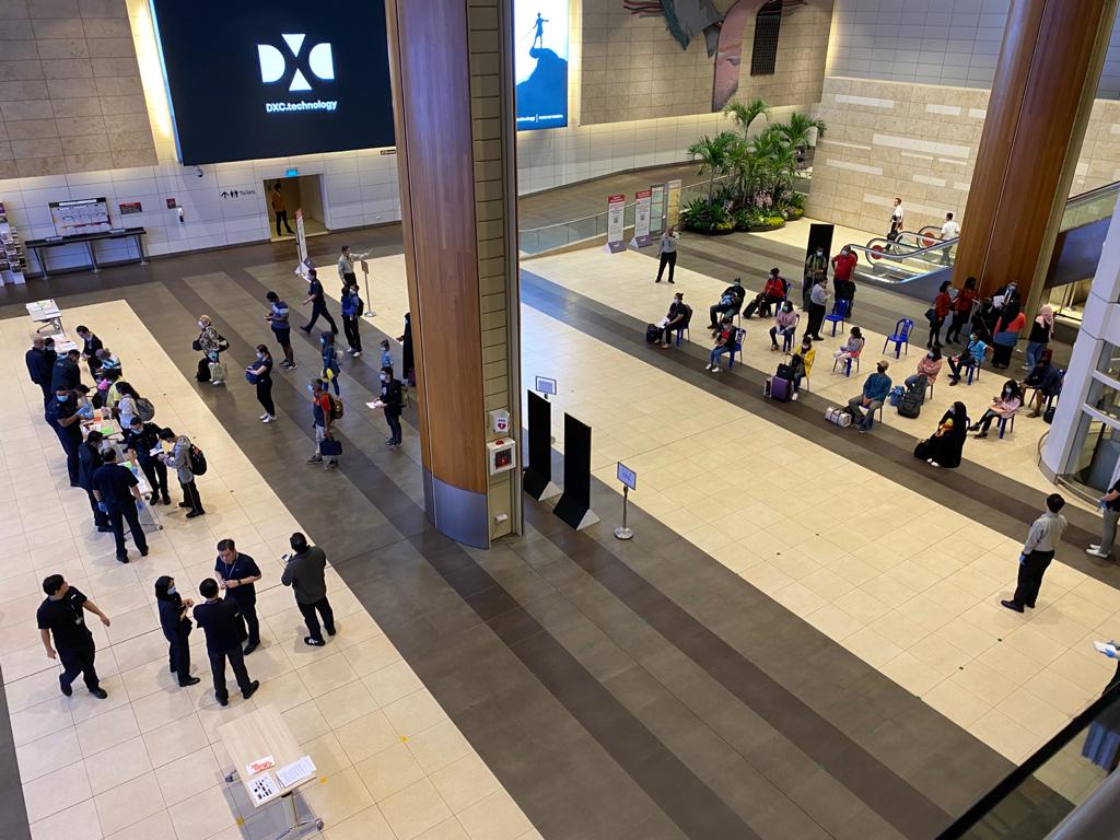Safe distancing at the immigration area. Photo courtesy: Changi Airport