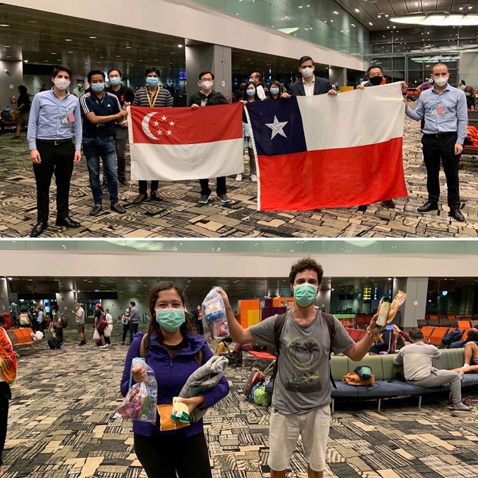 Group of happy Chileans returning home from Changi Airport. Photo courtesy: Changi Airport