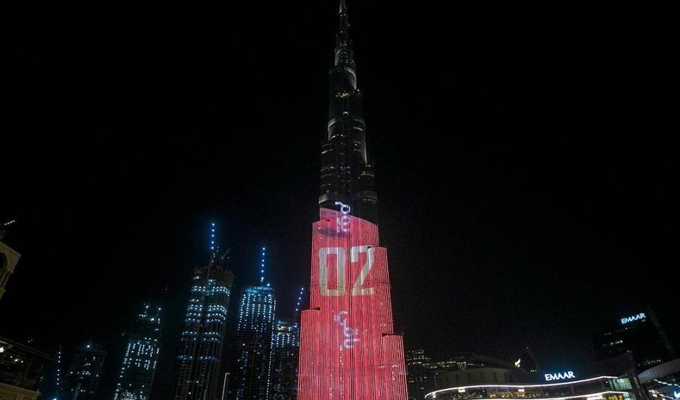 The iconic Burj Khalifa too lit up with a countdown for the Hope probe launch. Photo Courtesy: Twitter