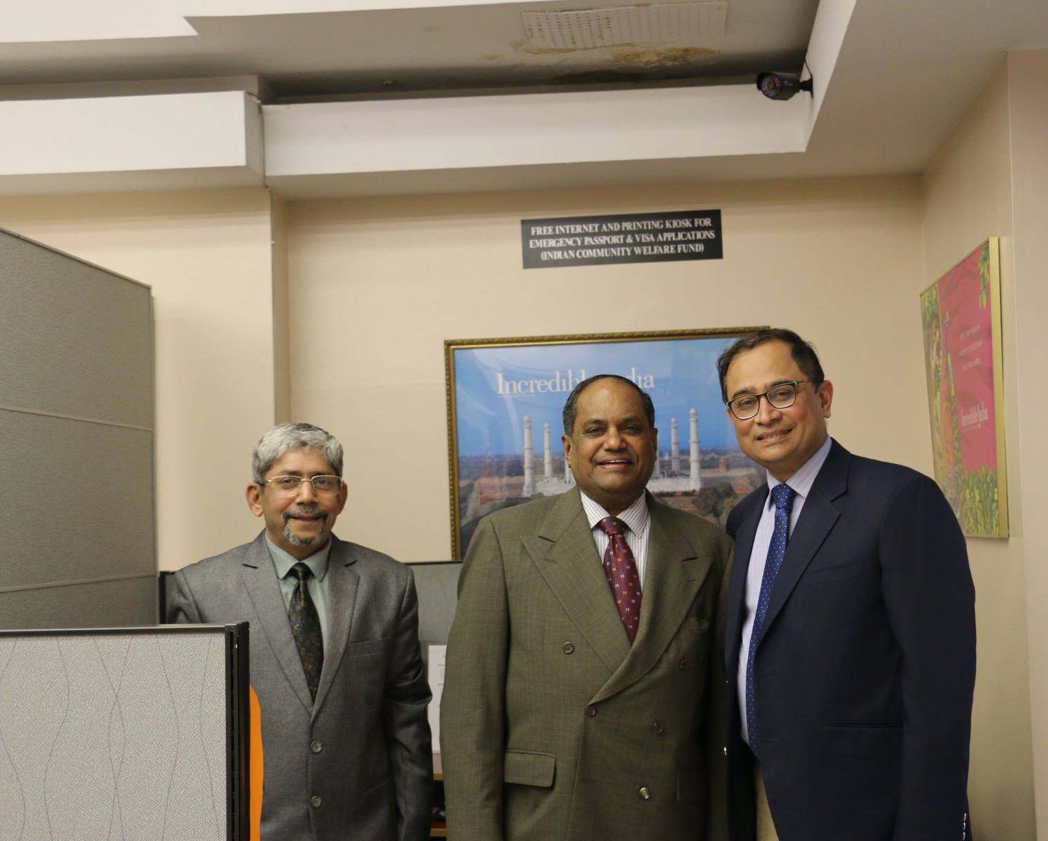 Dr thomas Abraham (centre) at the Indian Consulate in New York with Consul-General of India Sandeep Chakravorty (right) at the inauguration of the . Photo courtesy: CGI, New York