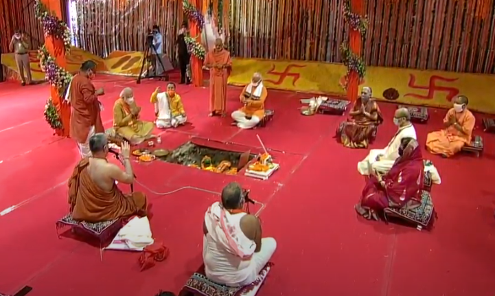 The main rituals of 'Hawan' and 'Puja' started in the presence of PM Modi at around 12:30pm and after a gap of 10 minutes at around 12:40 pm, he finally lay the foundation stone for the construction of Ram Temple.