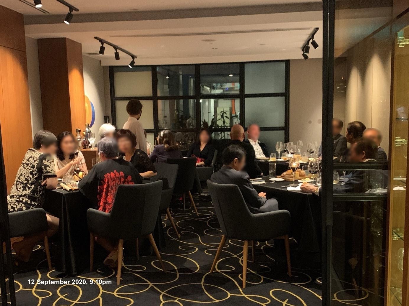 15 individuals found inside the restaurant at 39 Hong Kong Street seated across four tables and intermingling on 12 September 2020. Photo courtesy: Urban Redevelopment Authority