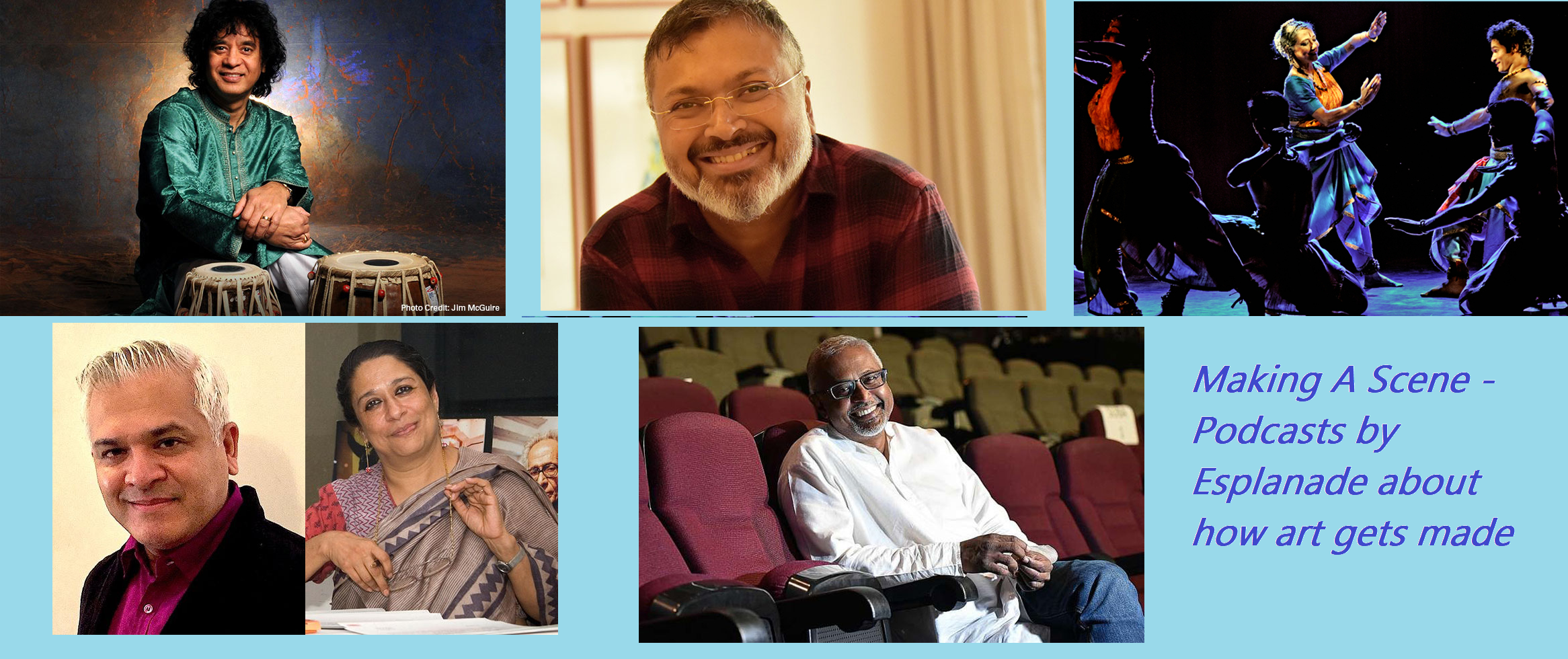 Podcast conversations with Zakir Hussain, Leela Samson, Arundhati Nag, Atul Kumar, Devdutt Pattanaik and Singapore artist Md Raffee during Kalaa Ustavam 2020. Photo Courtesy: Kalaa Utsavam